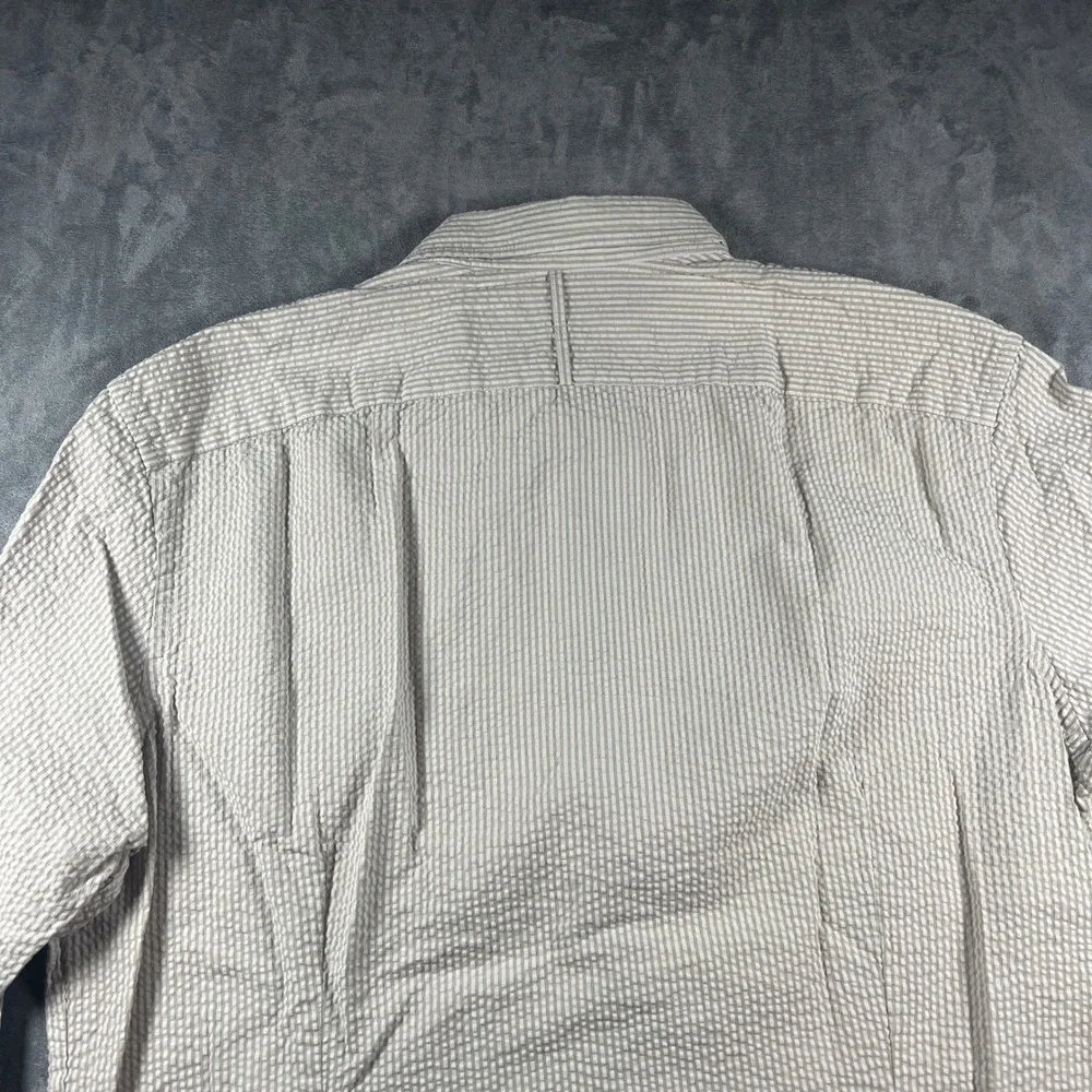 Banana Republic Mens XL Seersucker Shirt Tan White Stripe Tailored Slim Fit‎ NWT